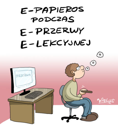 elekcje, e-lekcje, e-papieros, e-przerwa, papieros, lekcja, e-szkoła, szkoła, uczeń, satyra, humor, rysunek satyryczny, widget, galeriawidgeta
