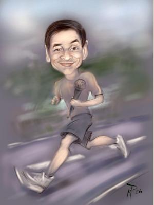 Przemysław Babiarz komentuje w biegu bieg z mikrofonem Pana Przemysława Babiarza