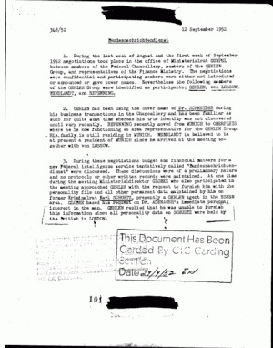 CIA report on negotiations to establish the BND