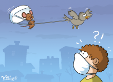 maska, maseczka, mysz, myszka, mouse, covid, coronavirus, koronawirus, humor, satire, bird, ptak, mask, satyra, widget, galeriawidgeta, rysunek satyryczny