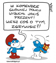 granatnik-wybuch-w-komendzie-glownej-policji-komenda-glowna-policja-zamach-komendant-szymczyk-satyra-smerfy-rysunek-satyryczny-humor-obrazkowy-mem-memy